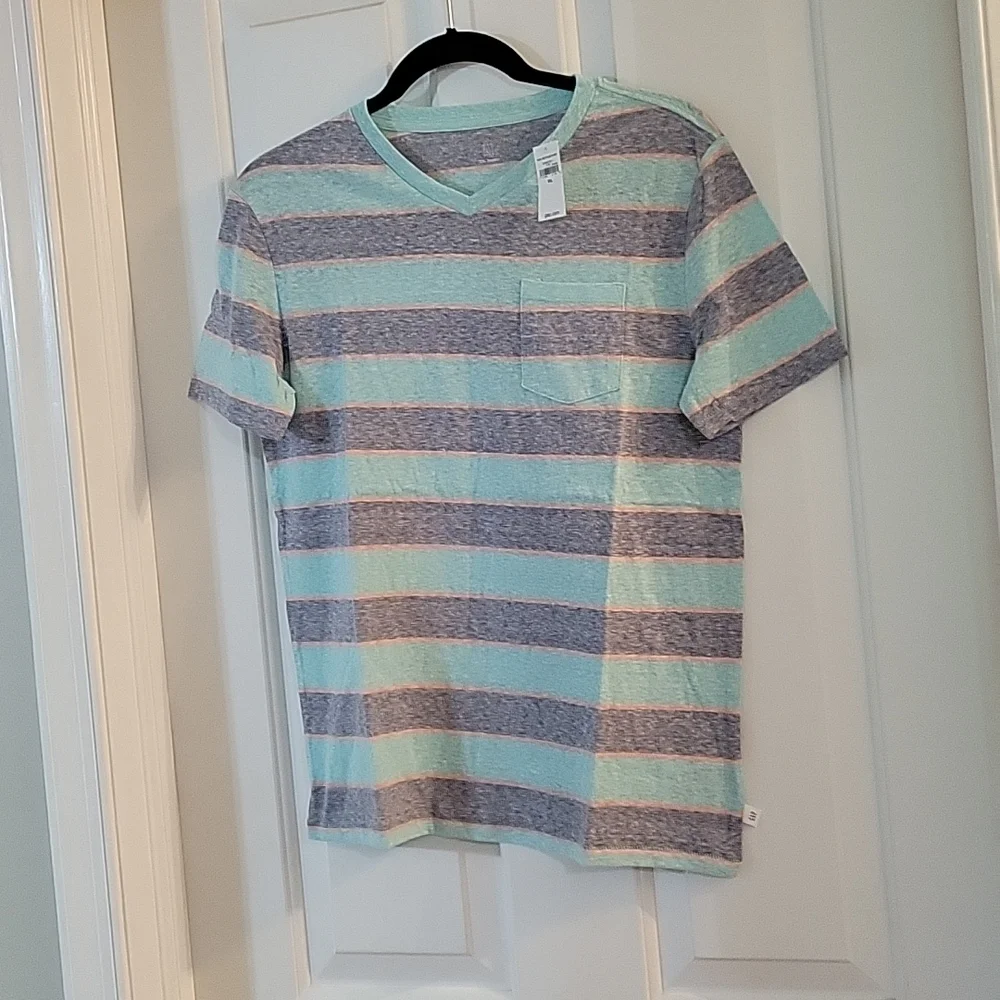 Gap mint and navy striped pocket tee shirt xxl